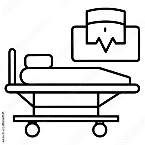 Medical bed with vital sign monitor outline icon for hospital and healthcare designs illustrations
