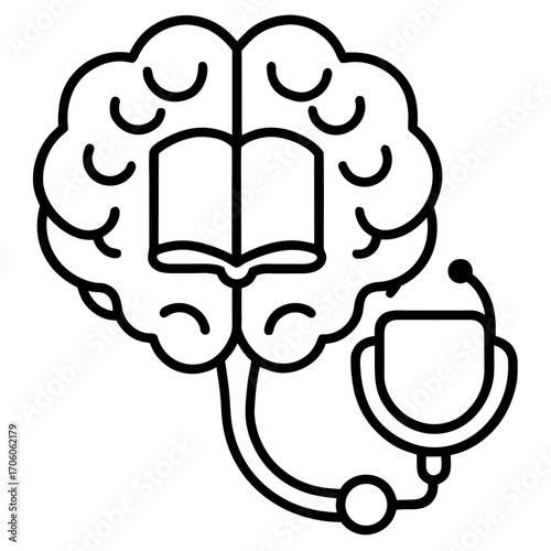 Medical knowledge brain health concept with stethoscope and open book representing learning and mental wellness