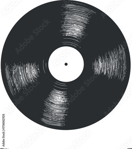 A classic black vinyl record with grooves, representing music and nostalgia in a retro style.