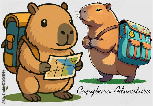 Capybara adventure vector cartoon.eps
