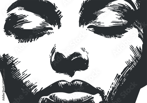 Minimalist sketch of a woman's face emphasizing beauty and expression in black and white.