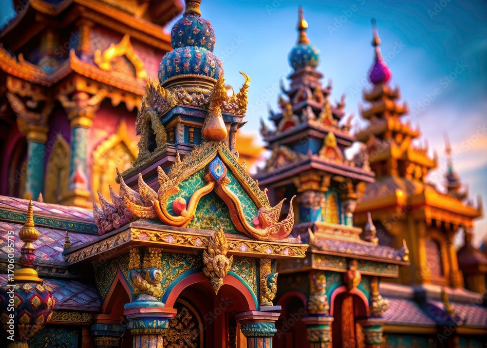 Obraz premium Macro Photography: Wat Lok Moli Chiang Mai Temple Details, Stunning Close-up Shots of Ancient Architecture, Thailand