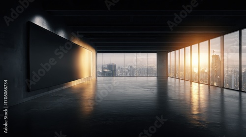 Modern Empty Office Interior with Panoramic City View and Natural Light  Ideal for Business and Real Estate