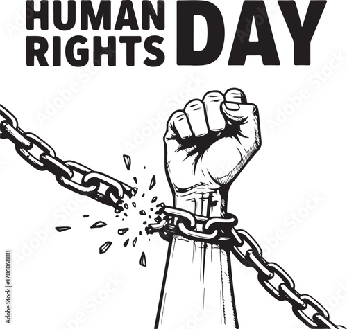 Hand breaking chain for human rights day isolated on white background