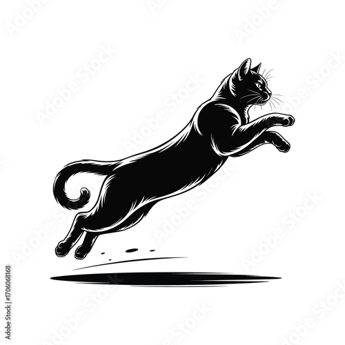 Black Cat Silhouette Illustration Leaping Vector Design for Feline Agility and Grace