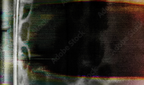 Photos Photocopy texture in glitch style, featuring dark smudges, horizontal noise lines, and faded color patches