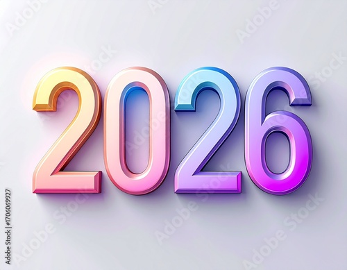 Visualizing the Future: The year 2026 comes to life with vibrant, multi-colored, three-dimensional numerals, evoking a sense of optimism and anticipation.