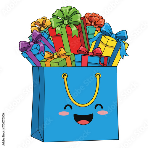 Cute cartoon shopping bag containing gift box