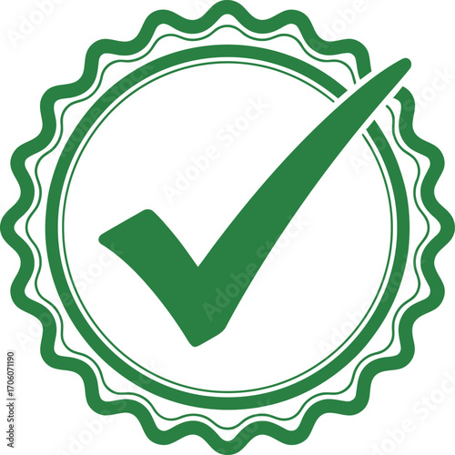 Green Check Mark Icon Inside Decorative Circle with White Background Design