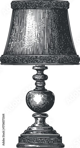 A classic vintage table lamp featuring an ornate design and elegant shading for home decor.