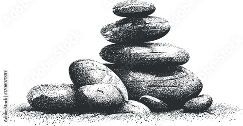 A stack of smooth stones symbolizing balance and tranquility in a minimalist design.