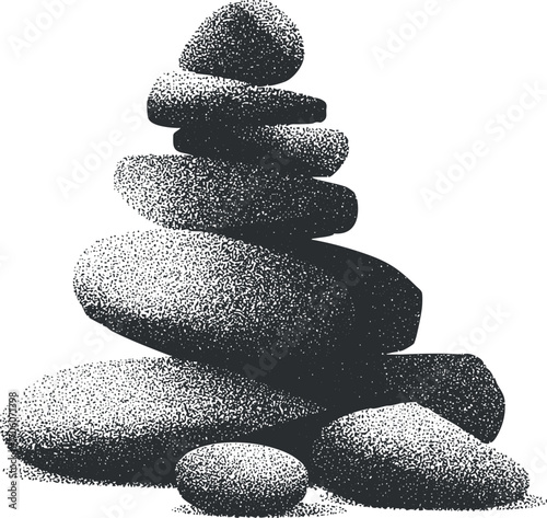 A stack of smooth stones arranged in a balanced formation symbolizing tranquility and harmony.