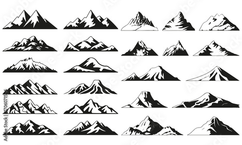 Mountain Silhouette Collection – Scenic Peaks, Volcanoes, and Alpine Landscapes Icons