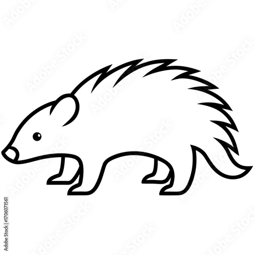 Stylized cartoon illustration of a badger walking in profile silhouette
