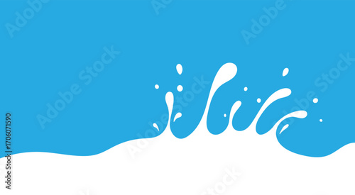 Milk Splash Wave Vector Background Template. Yogurt Stain Shape with Drips Graphic Border Frame. Cream Flow Flat Illustrations with Drops and Splashes on Blue Background