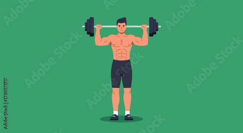 Muscular shirtless man with defined abs lifting a heavy barbell during a workout.