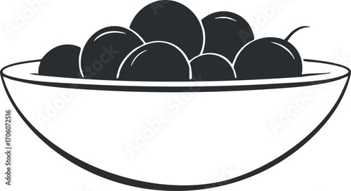 A simple illustration of a bowl filled with fresh grapes representing healthy eating and snacks.