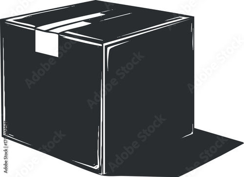 A simple illustration of a closed cardboard box suitable for shipping and storage.