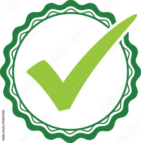 Green Check Mark Inside Decorative Circle on White Background Design Element