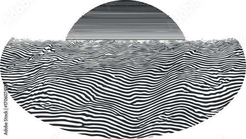 Abstract black and white wave pattern with a circular design for artistic visual appeal.