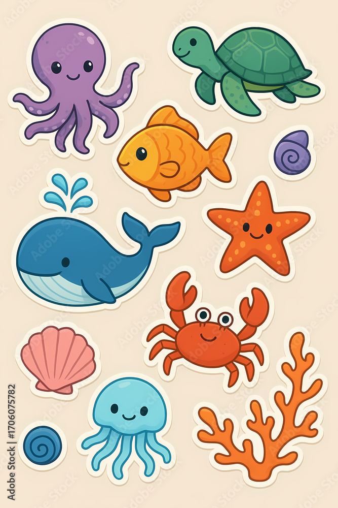 Fototapeta premium Ocean theme stickers 
