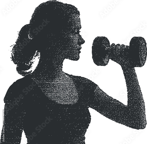 A silhouette of a woman lifting a dumbbell showcasing fitness and strength training.
