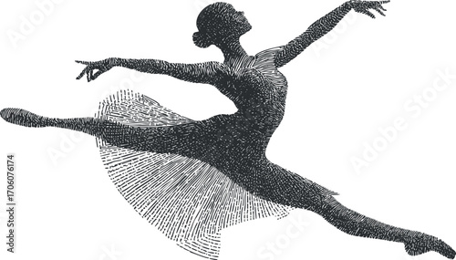 Stylized illustration of a ballet dancer performing an elegant leap in mid-air.