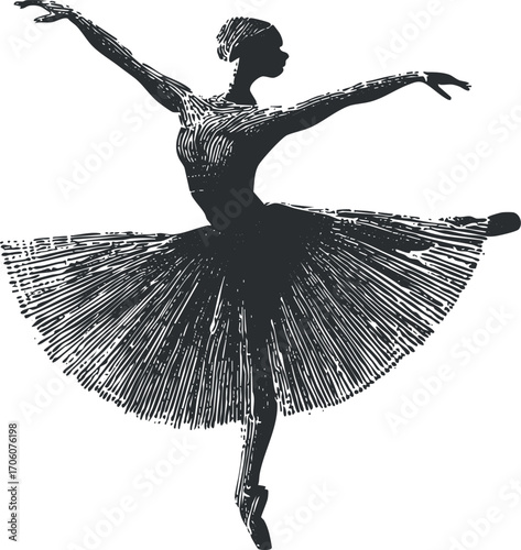 A graceful silhouette of a ballet dancer performing a stunning pose on stage.
