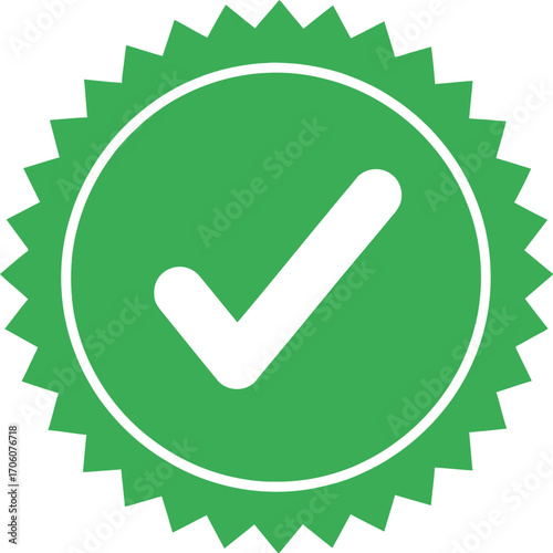 Green Serrated Circle with White Check Mark Shape on Transparent Background Approved Icon
