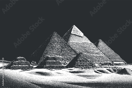 Artistic representation of the pyramids of Egypt against a dark background highlighting their historical significance.