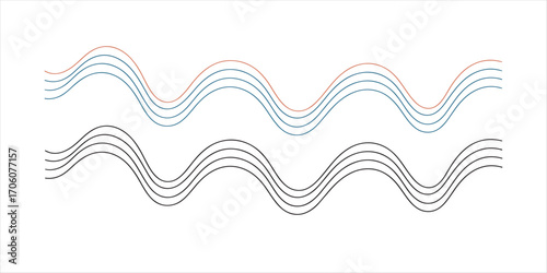 wavy parallel lines vector hand drawn illustration on white background.
