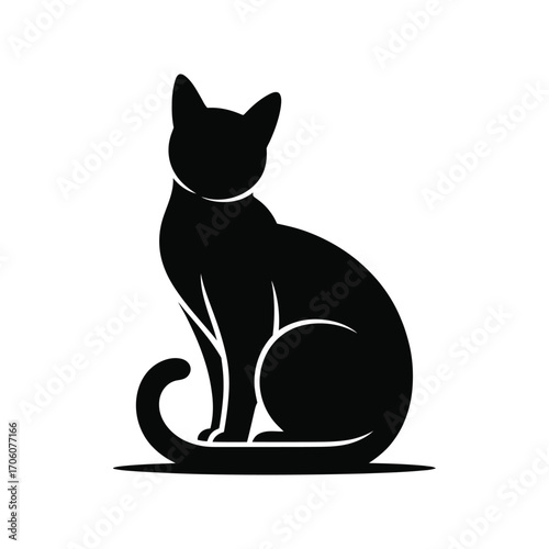 Seated Feline Silhouette Illustration A Calm Cat Sitting Design on White Background