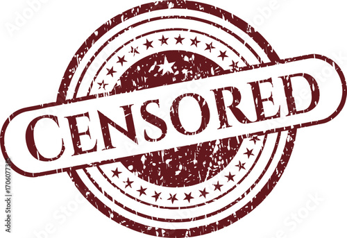 Grunge Censored Stamp with Stars in Maroon Color and White Background