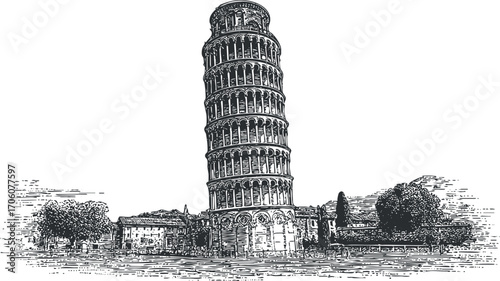 Illustration of the Leaning Tower of Pisa showcasing its unique architectural design and historical significance.