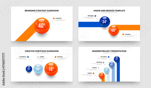 Financial Innovation 1 2 3 4 Step Diagram Slideshow Layout Collection. Digital Overview One Two Three Four Element Chart Presentation Template Vector Illustration Set.