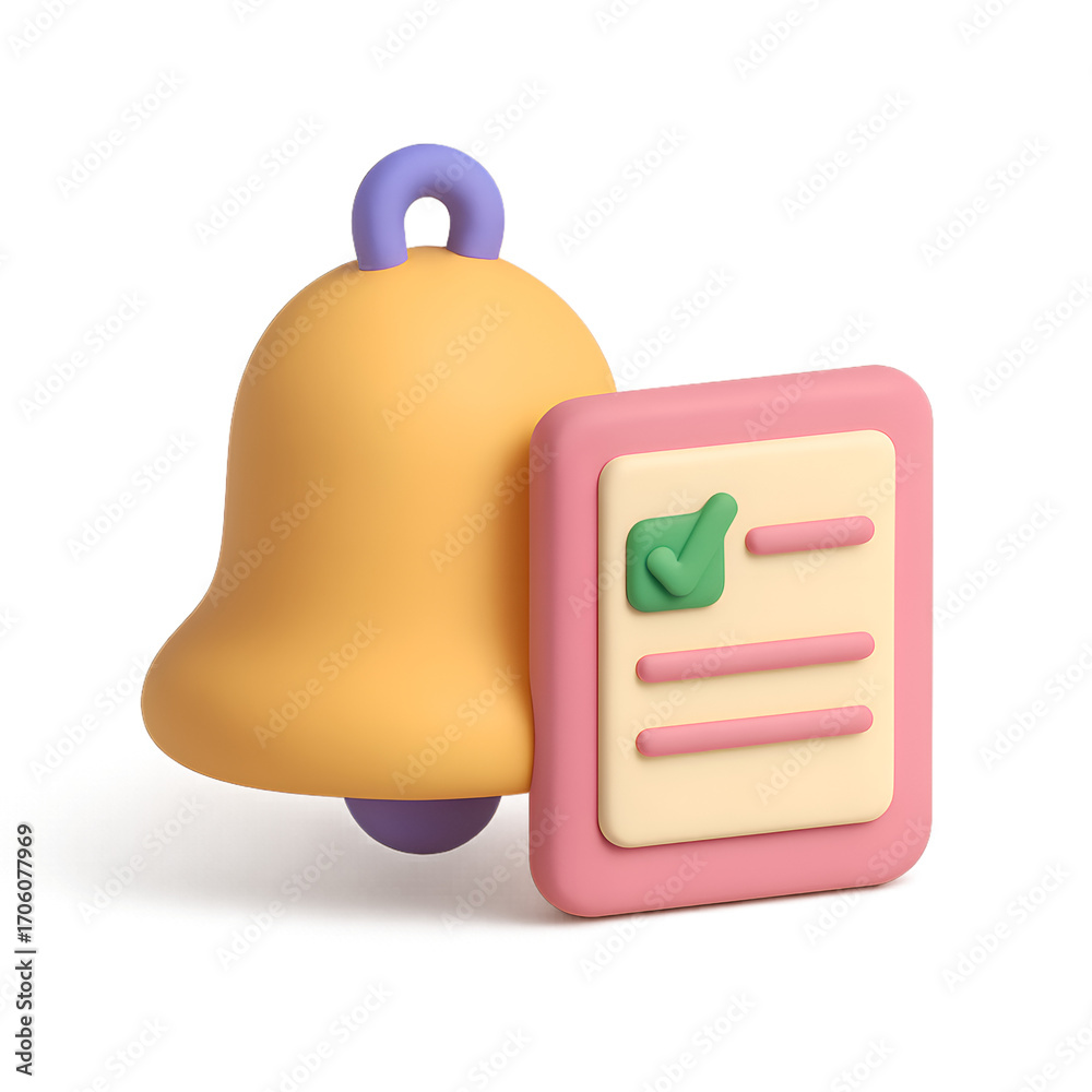 custom made wallpaper toronto digital3D rendered notification bell and checklist icon representing tasks and reminders.