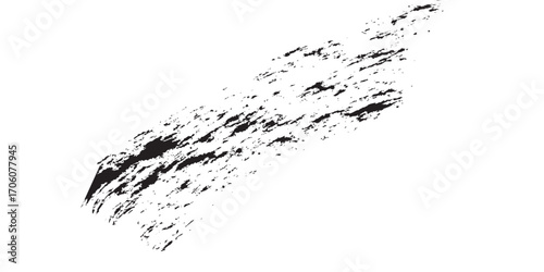 Abstract Black Ink Brush Stroke with Textured Splatter Effect.