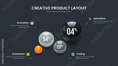 Investor Analysis Slideshow Layout Vector Illustration. Market Launch Four Element Infographic Presentation Design. Simple Campaign 4 Option Diagram Frame Template.