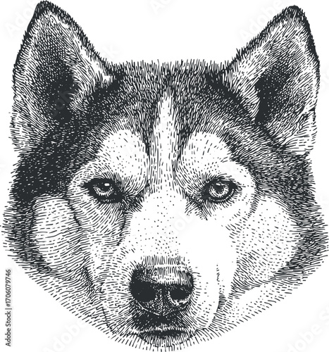 Detailed illustration of a husky dog face showcasing intricate line work and expression.
