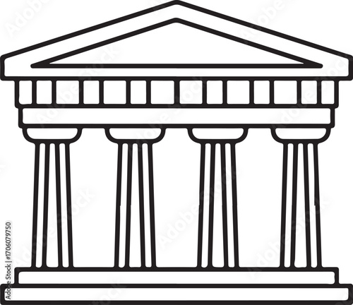 Classic greek temple building with columns and pediment outline