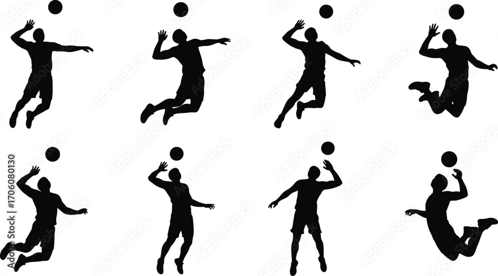 custom made wallpaper toronto digitalSilhouette volleyball player jumping and spiking ball, male athlete in motion, sport action poses, volleyball game vector illustrations