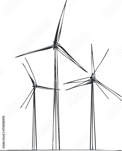 Illustration of three wind turbines representing renewable energy and sustainability in the landscape.