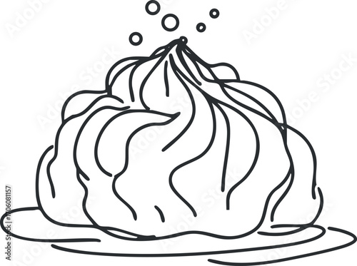 A hand-drawn illustration of a steaming dumpling on a plate, showcasing culinary artistry.