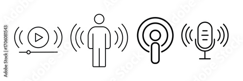 set of podcast icon and video, webcast, audio, microphone icon vector illustration symbol. 