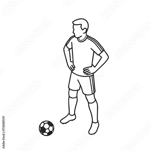 vector line art illustration of football soccer player prepare to take a free kick