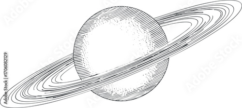 An artistic illustration of Saturn showcasing its iconic rings and spherical body.