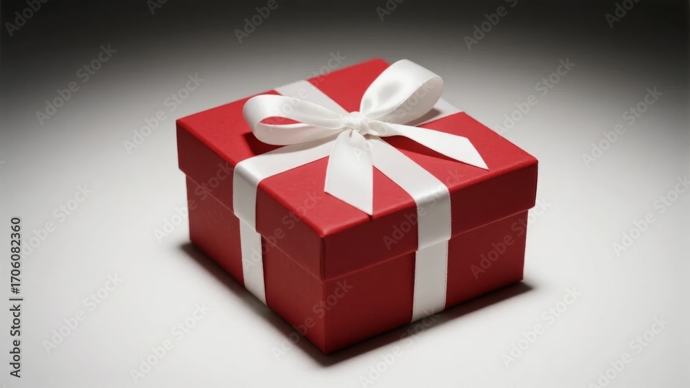 Fototapeta premium Red Gift Box with White Ribbon