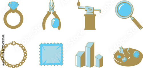 Jewelry Tooling Set with Diamond Ring, Magnifier and Blowtorch on White Background
