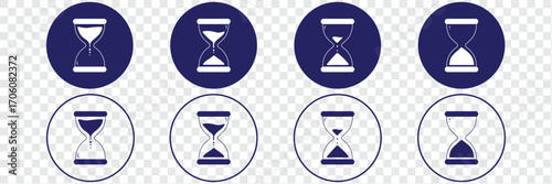 Sand watch icon set. Hourglass symbol. Waiting time concept. Vector illustration. Sand clock icon solid illustration, pictogram isolated on white design element. Flat vector graphic design elements.