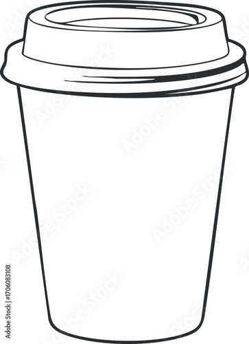 A minimalist illustration of a takeaway coffee cup with a lid on a white background.